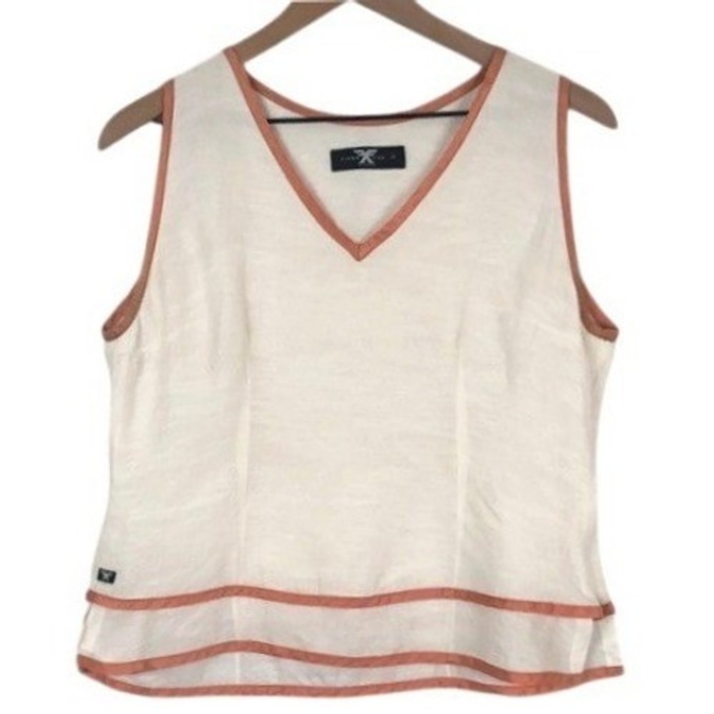 FIONA FOX Design Silk Blend V-Neck Sleeveless Top Sz 12 Ivory Orange Textured